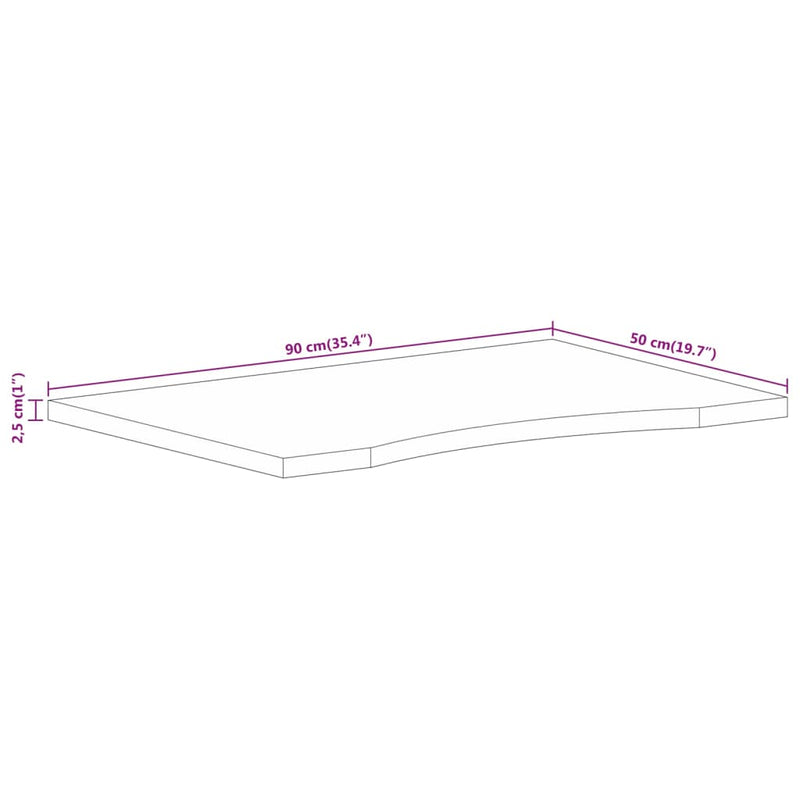 vidaXL tömör nyers mangófa íves asztallap 90 x 50 x 2,5 cm