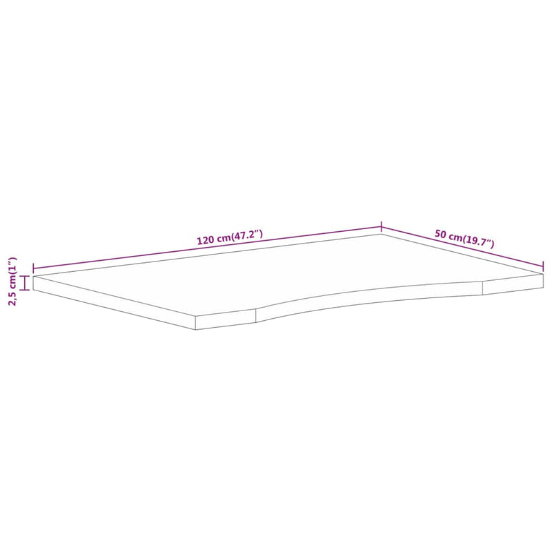 vidaXL tömör nyers mangófa íves asztallap 120 x 50 x 2,5 cm