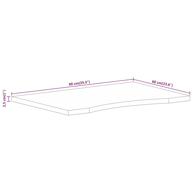 vidaXL tömör nyers mangófa íves asztallap 90 x 60 x 2,5 cm