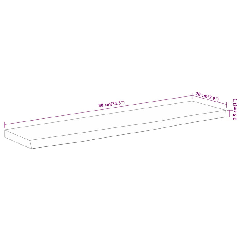 vidaXL tömör akácfa téglalap alakú fali polc 80 x 20 x 2,5 cm