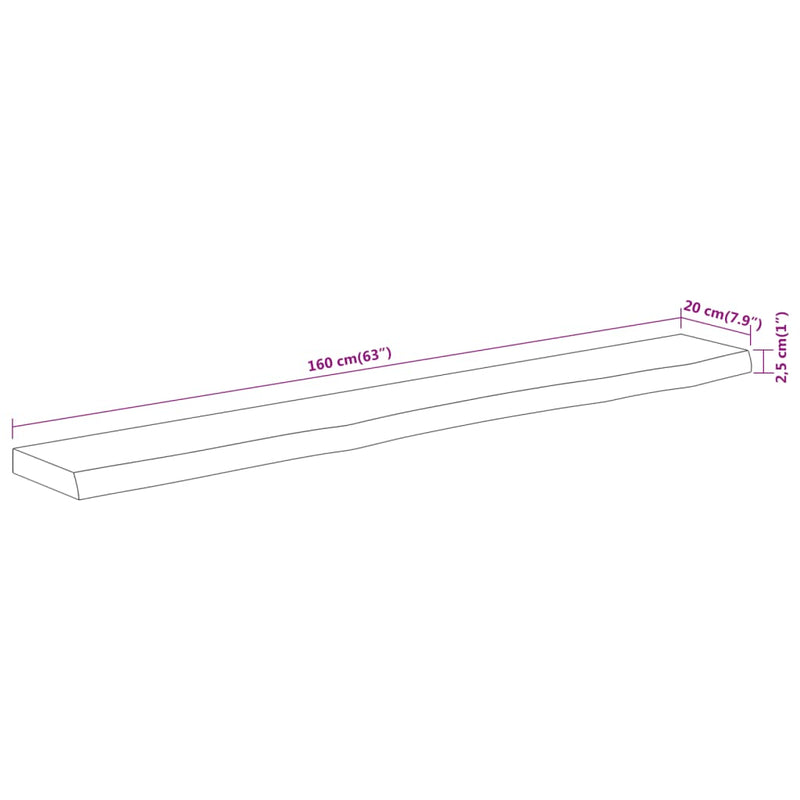 vidaXL tömör akácfa téglalap alakú fali polc 160 x 20 x 2,5 cm