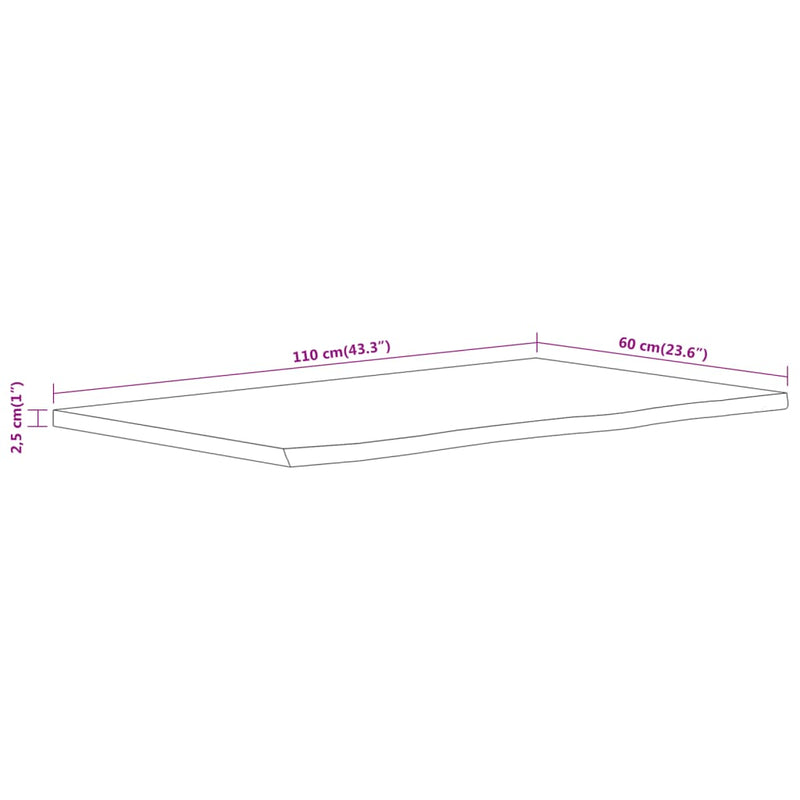 vidaXL tömör akácfa téglalap alakú fürdőszobai pult 110 x 60 x 2,5 cm
