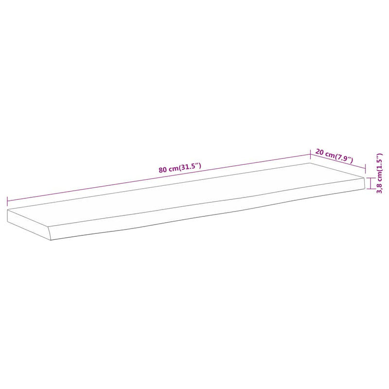 vidaXL tömör akácfa téglalap alakú fali polc 80 x 20 x 3,8 cm