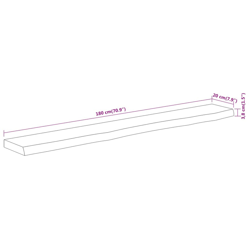 vidaXL tömör akácfa téglalap alakú fali polc 180 x 20 x 3,8 cm