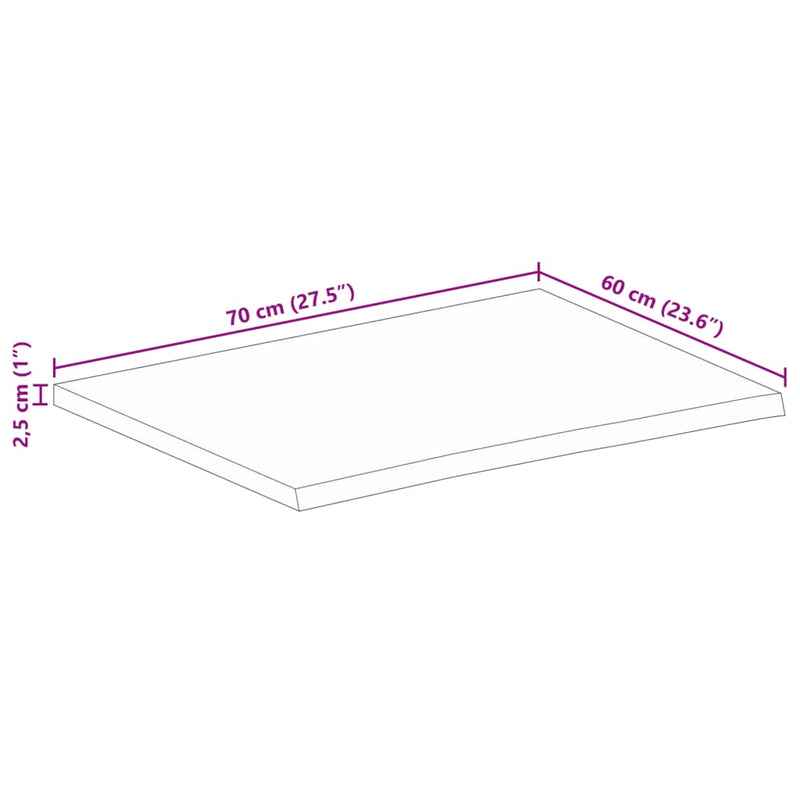 vidaXL tömör nyers mangófa természetes élű asztallap 70 x 60 x 2,5 cm