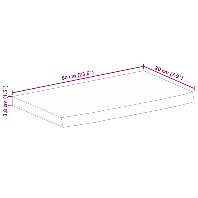vidaXL tömör nyers mangófa természetes élű asztallap 60 x 20 x 3,8 cm