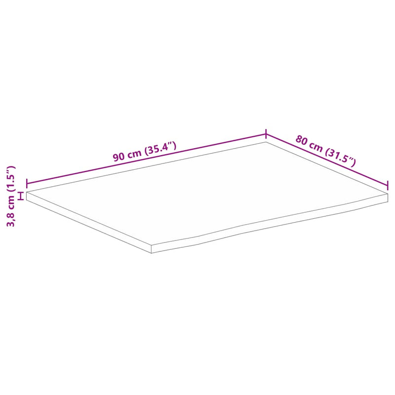 vidaXL tömör nyers mangófa természetes élű asztallap 90 x 80 x 3,8 cm