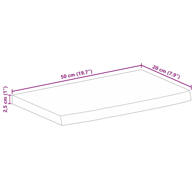 vidaXL tömör mangófa természetes élű asztallap 50 x 20 x 2,5 cm