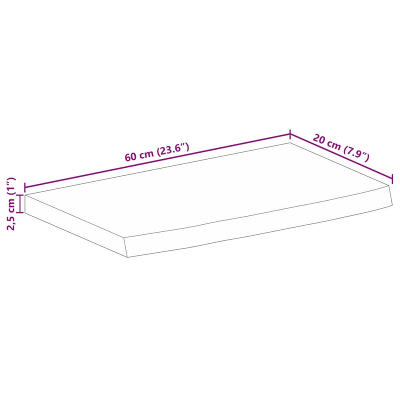 vidaXL tömör mangófa természetes élű asztallap 60 x 20 x 2,5 cm