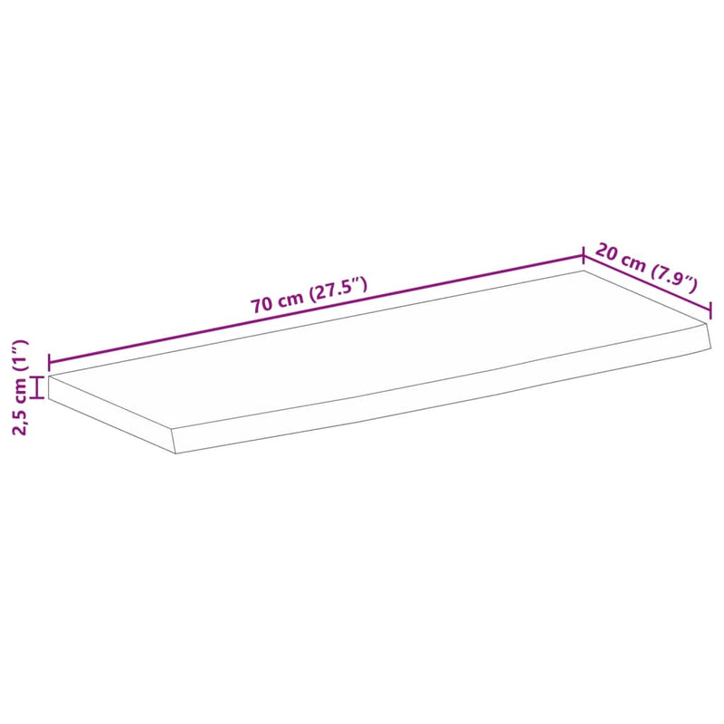 vidaXL tömör mangófa természetes élű asztallap 70 x 20 x 2,5 cm