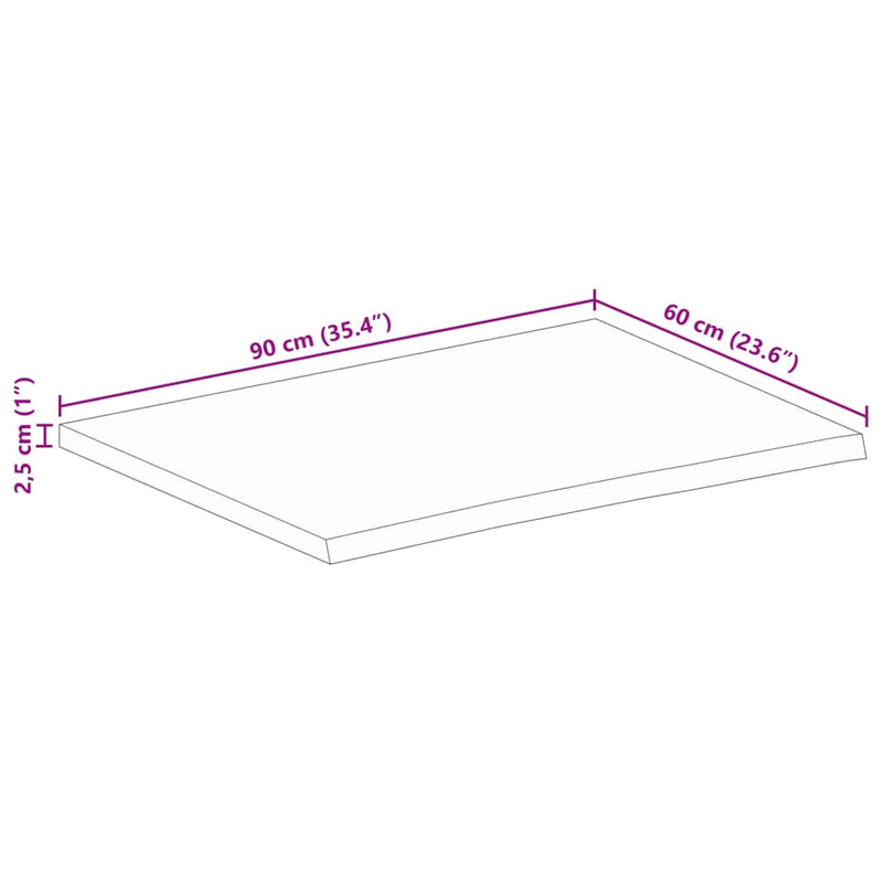 vidaXL tömör mangófa természetes élű asztallap 90 x 60 x 2,5 cm