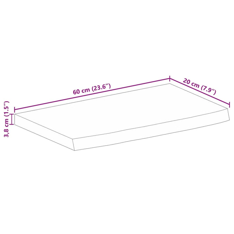 vidaXL tömör mangófa természetes élű asztallap 60 x 20 x 3,8 cm
