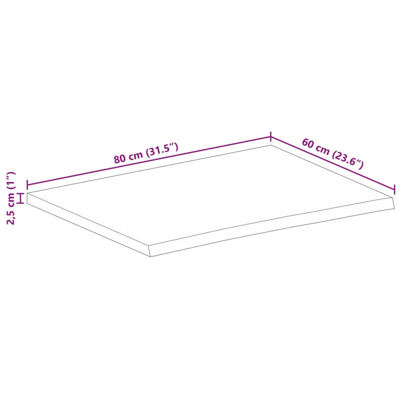 vidaXL tömör mangófa asztallap természetes éllel 80 x 60 x 2,5 cm