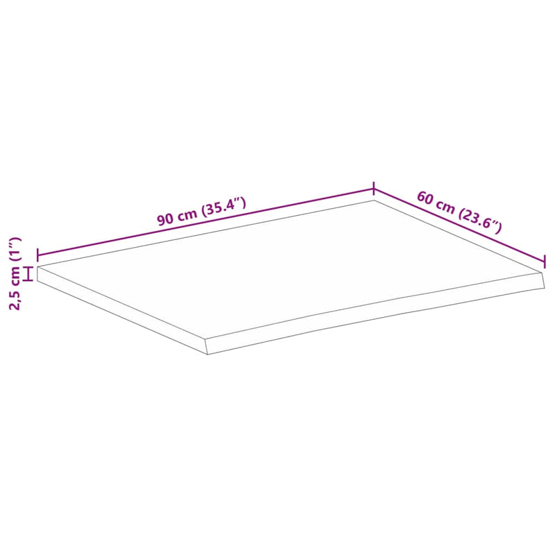 vidaXL tömör mangófa természetes élű asztallap 90 x 60 x 2,5 cm
