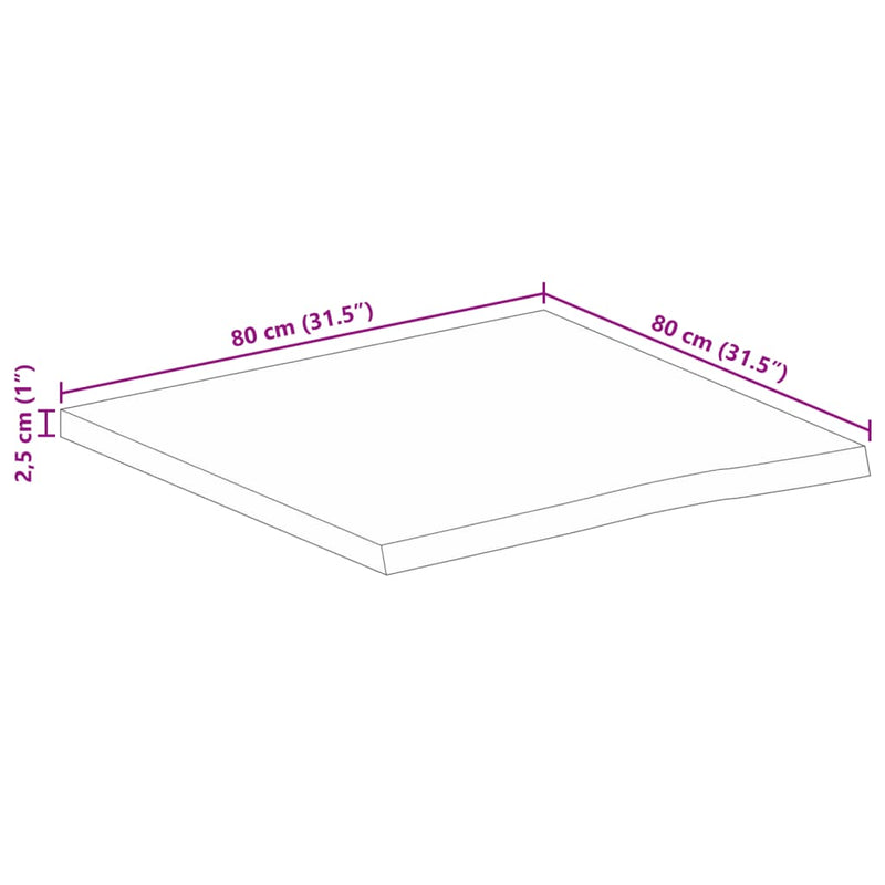 vidaXL tömör mangófa asztallap természetes éllel 80 x 80 x 2,5 cm