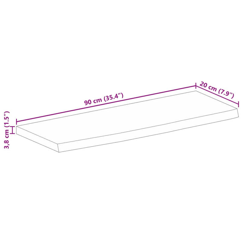 vidaXL tömör mangófa természetes élű asztallap 90 x 20 x 3,8 cm