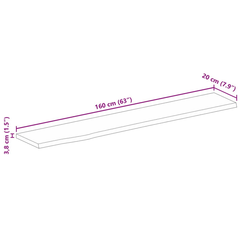 vidaXL tömör mangófa természetes élű asztallap 160 x 20 x 3,8 cm