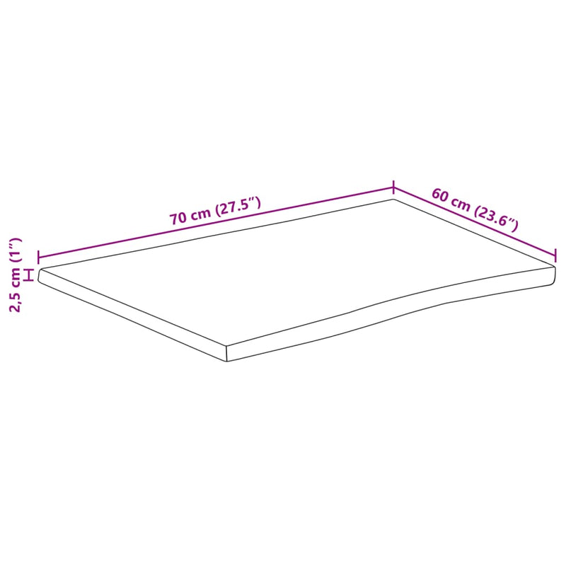 vidaXL tömör nyers mangófa természetes élű asztallap 70 x 60 x 2,5 cm