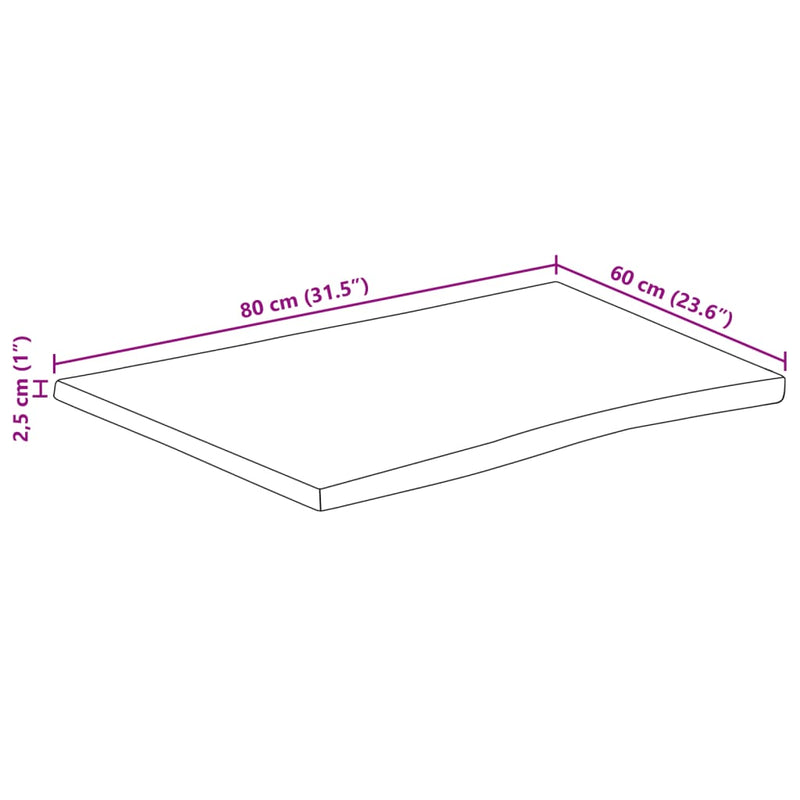 vidaXL tömör nyers mangófa természetes élű asztallap 80 x 60 x 2,5 cm