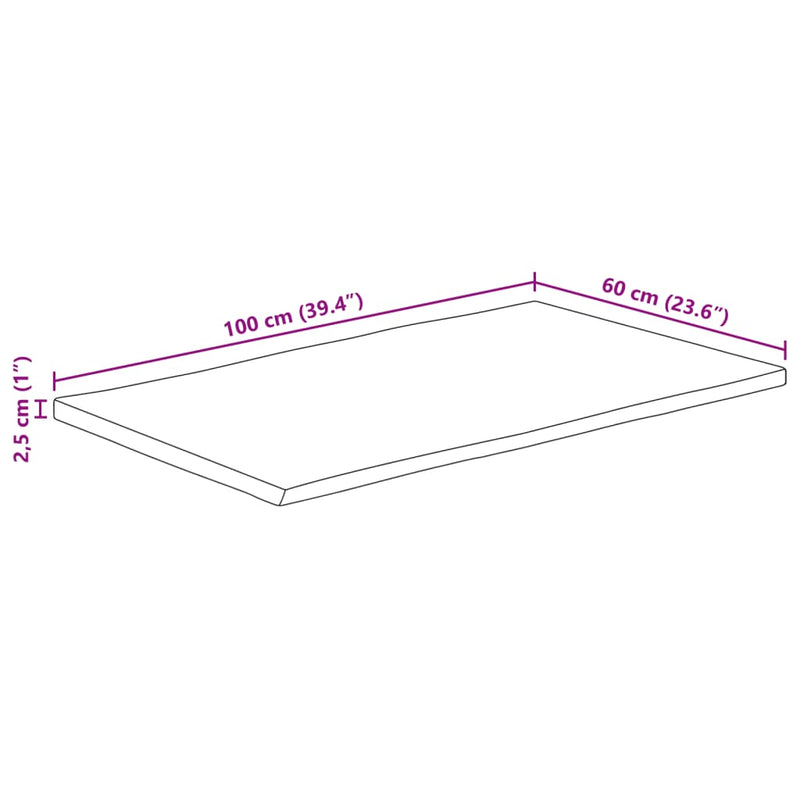 vidaXL tömör nyers mangófa természetes élű asztallap 100 x 60 x 2,5 cm