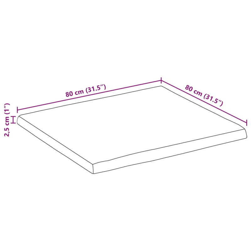 vidaXL tömör nyers mangófa természetes élű asztallap 80 x 80 x 2,5 cm