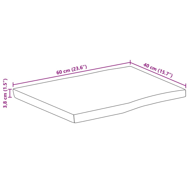 vidaXL tömör nyers mangófa természetes élű asztallap 60 x 40 x 3,8 cm