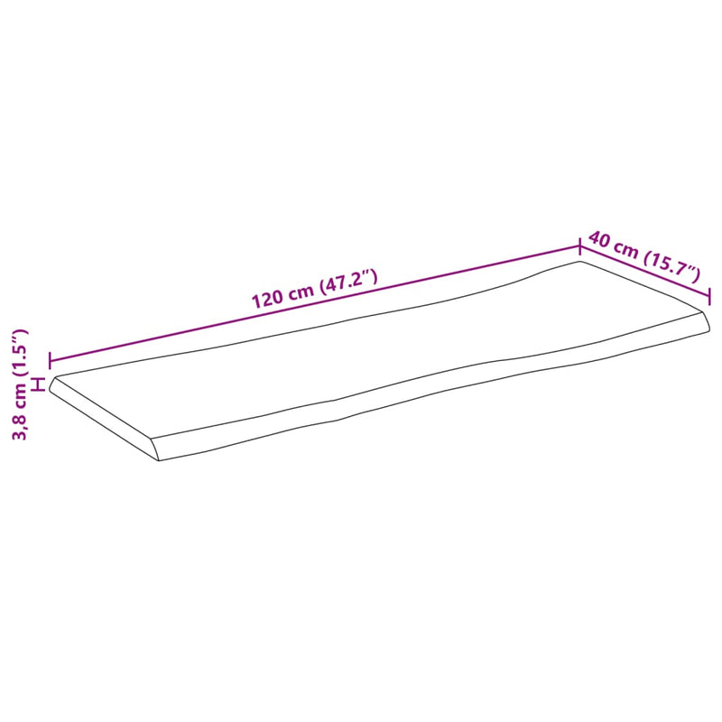 vidaXL tömör nyers mangófa természetes élű asztallap 120 x 40 x 3,8 cm