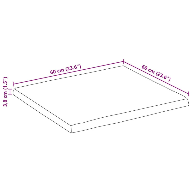 vidaXL tömör nyers mangófa természetes élű asztallap 60 x 60 x 3,8 cm