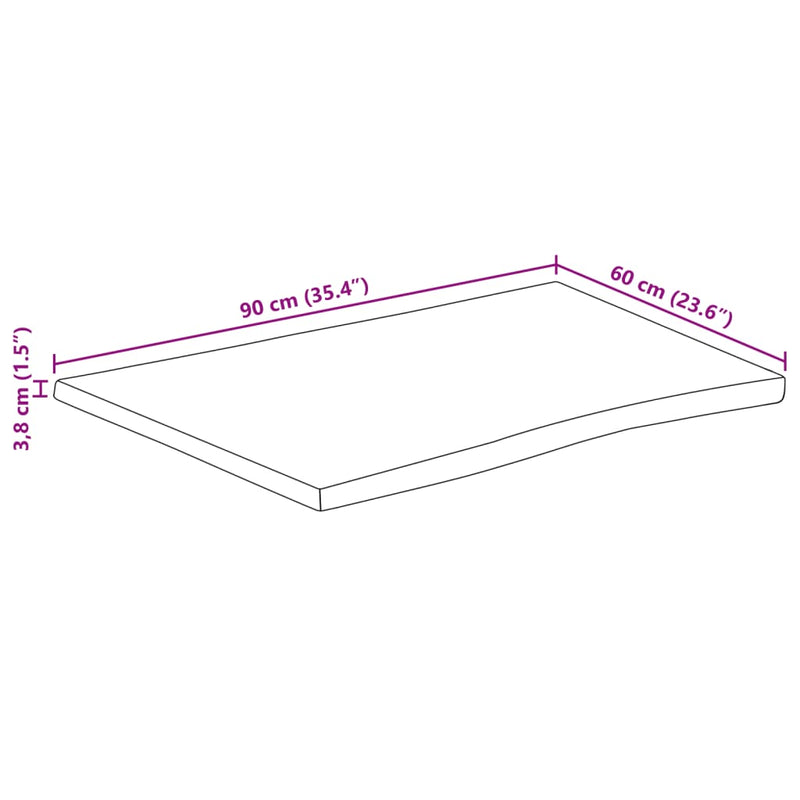 vidaXL tömör nyers mangófa természetes élű asztallap 90 x 60 x 3,8 cm