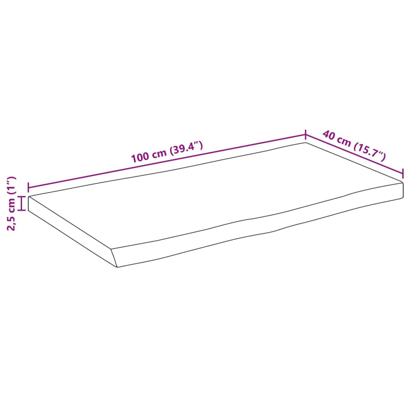 vidaXL tömör mangófa természetes élű asztallap 100 x 40 x 2,5 cm