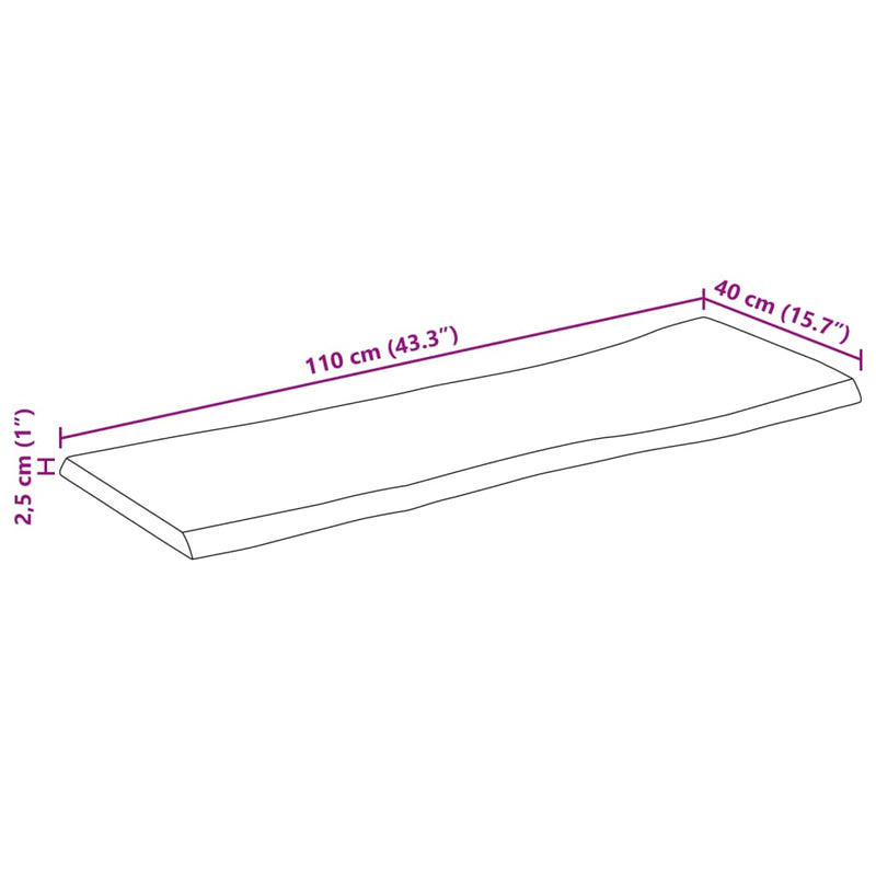 vidaXL tömör mangófa természetes élű asztallap 110 x 40 x 2,5 cm
