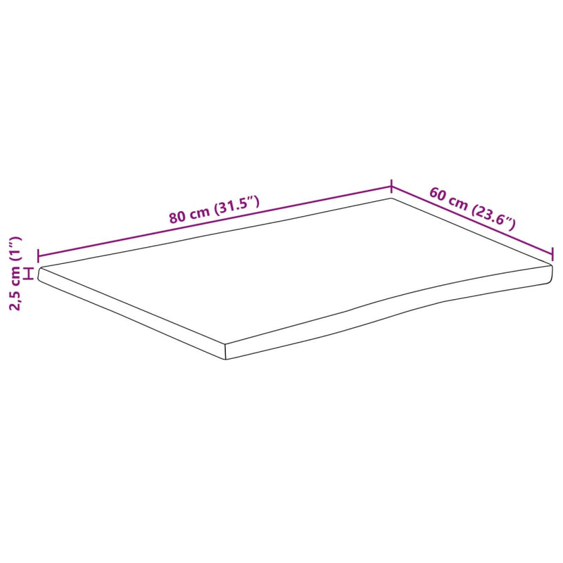 vidaXL tömör mangófa természetes élű asztallap 80 x 60 x 2,5 cm