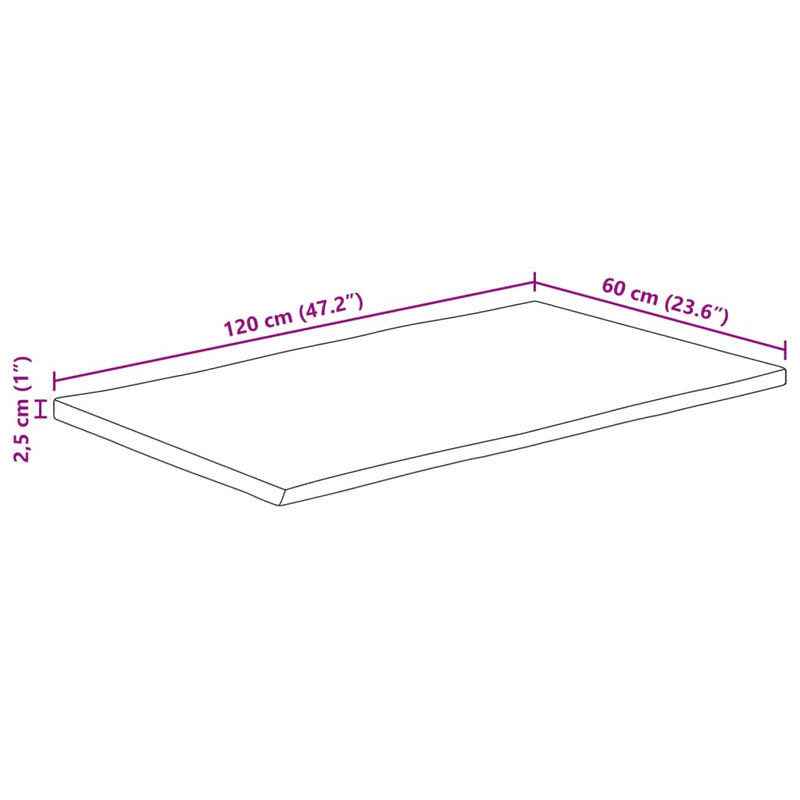 vidaXL tömör mangófa természetes élű asztallap 120 x 60 x 2,5 cm