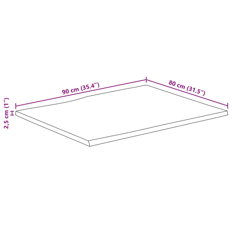 vidaXL tömör mangófa természetes élű asztallap 90 x 80 x 2,5 cm