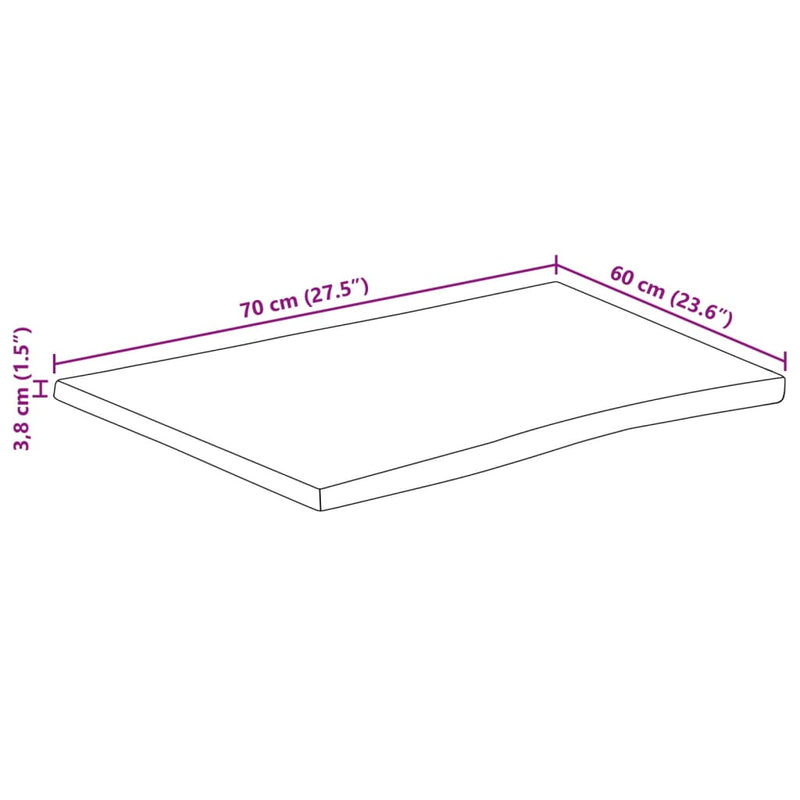 vidaXL tömör mangófa természetes élű asztallap 70 x 60 x 3,8 cm