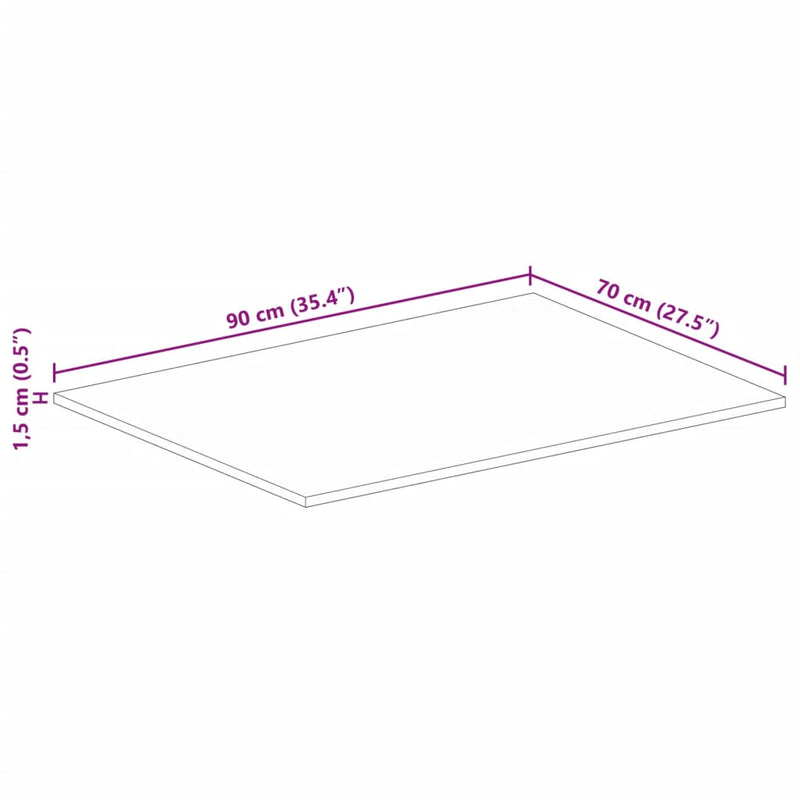 vidaXL tömör újrahasznosított fa téglalap alakú asztallap 90x70x1,5 cm