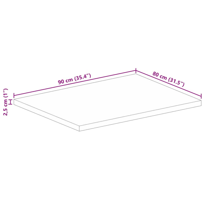 vidaXL tömör újrahasznosított fa téglalap alakú asztallap 90x80x2,5 cm