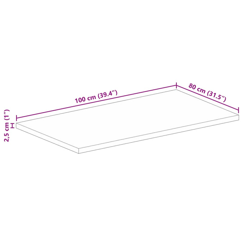 vidaXL tömör újrahasznosított fa téglalap alakú asztallap 100x80x2,5cm