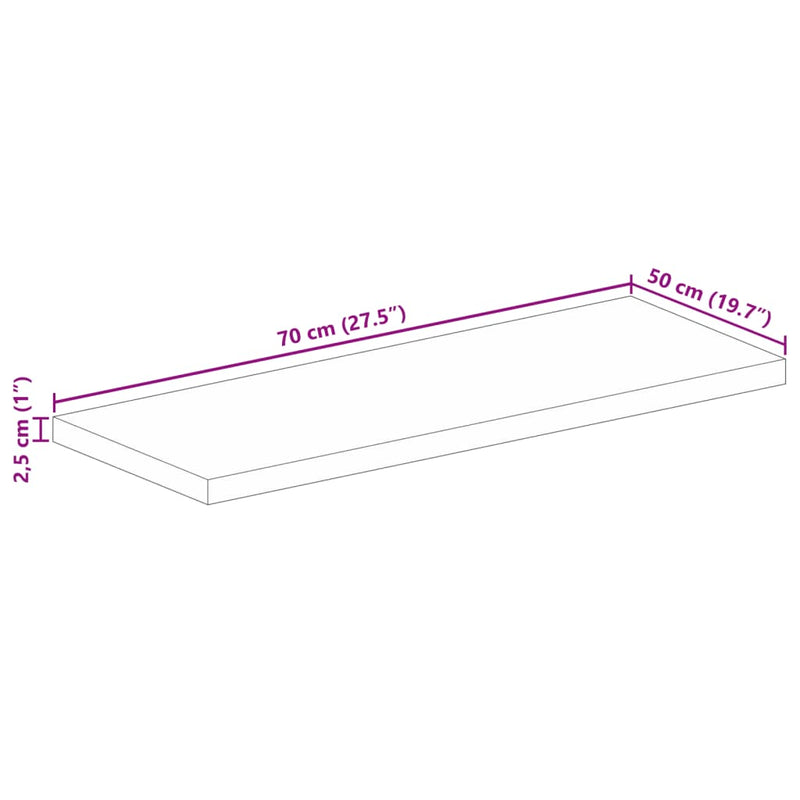 vidaXL tömör nyers mangófa téglalap alakú asztallap 70x50x2,5 cm