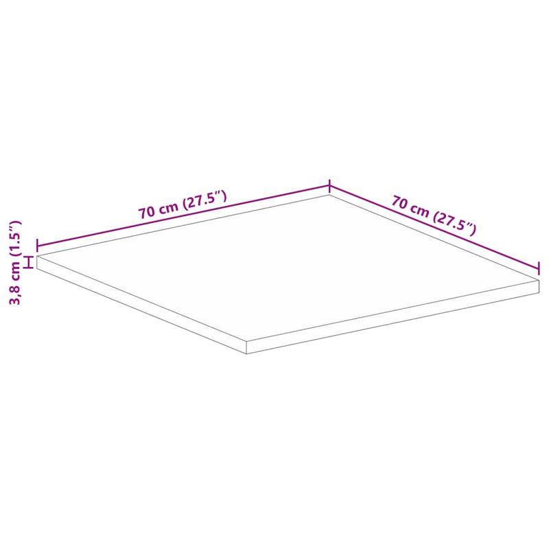 vidaXL tömör nyers mangófa négyzet alakú asztallap 70x70x3,8 cm