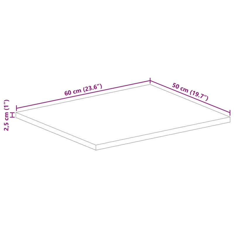 vidaXL tömör mangófa téglalap alakú asztallap 60x50x2,5 cm
