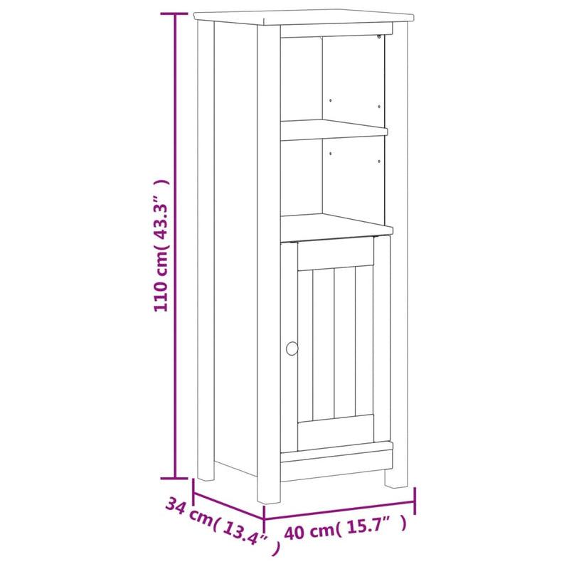 vidaXL BERG fekete tömör fenyőfa fürdőszobaszekrény 40 x 34 x 110 cm