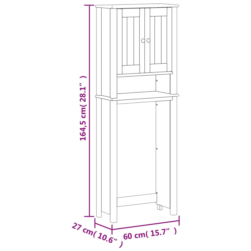 vidaXL BERG fehér tömör fa WC feletti tároló 60 x 27 x 164,5 cm
