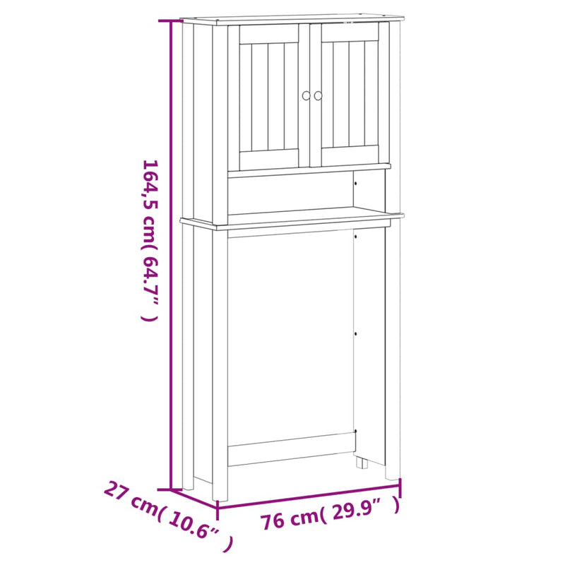 vidaXL BERG fekete tömör fa mosógépszekrény 76 x 27 x 164,5 cm