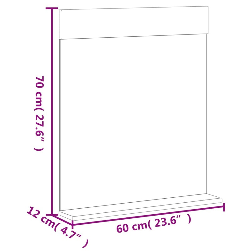 vidaXL BERG fehér tömör fa fürdőszobatükör polccal 60 x 12 x 70 cm