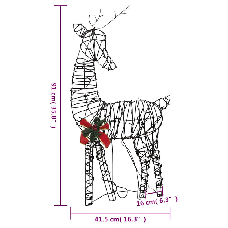 vidaXL rattan rénszarvascsalád karácsonyi dísz 90 meleg fehér LED-del