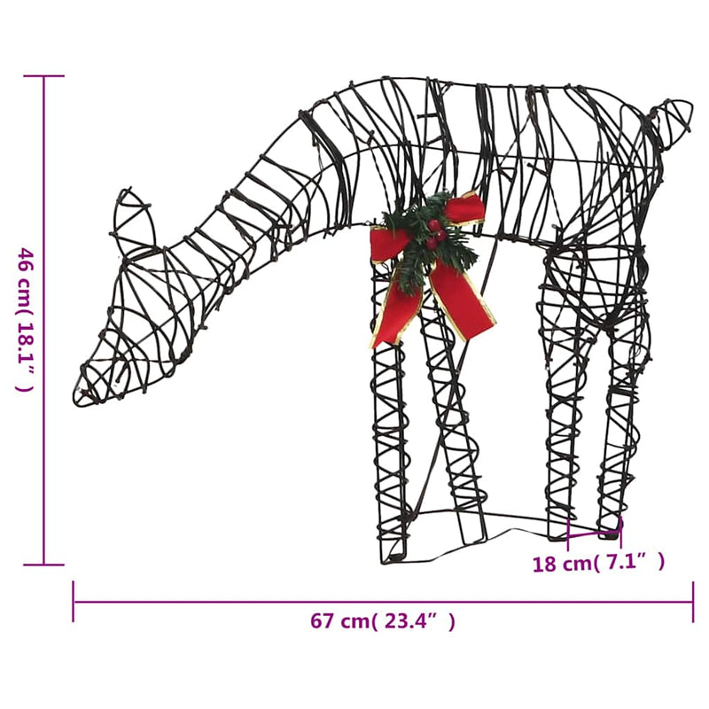 vidaXL rattan rénszarvascsalád karácsonyi dísz 90 meleg fehér LED-del