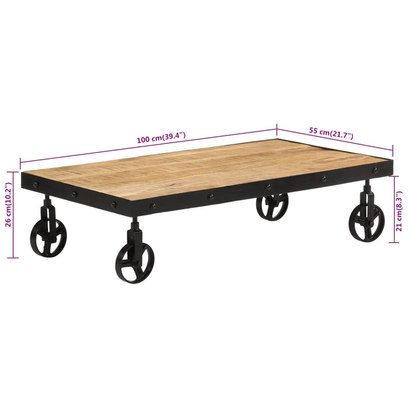 vidaXL tömör mangófa kerekes dohányzóasztal 100 x 55 x 26 cm
