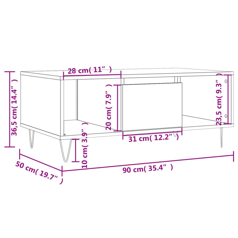 vidaXL betonszürke szerelt fa dohányzóasztal 90x50x36,5 cm