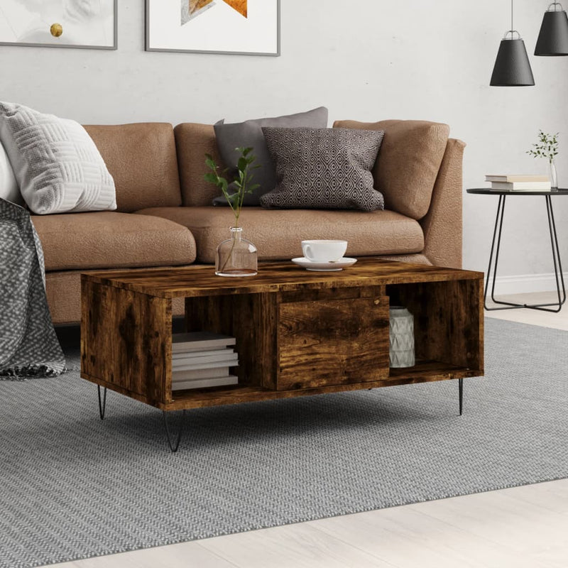 vidaXL füstös tölgy színű fatermék dohányzóasztal 90x50x36,5 cm